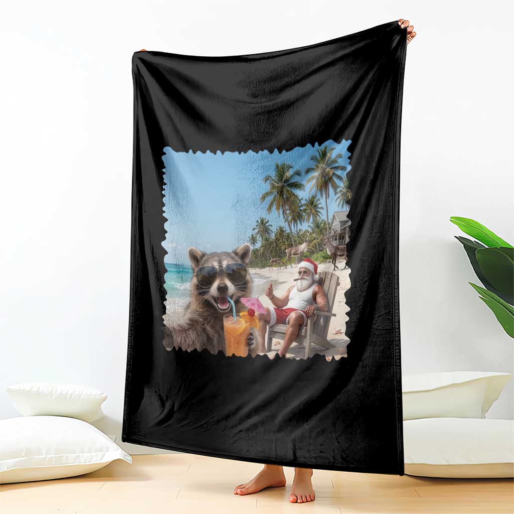 Christmas In July Raccoon And Santa Throw Blanket Tropical Summer Vacation Graphic TS12 Print Your Wear