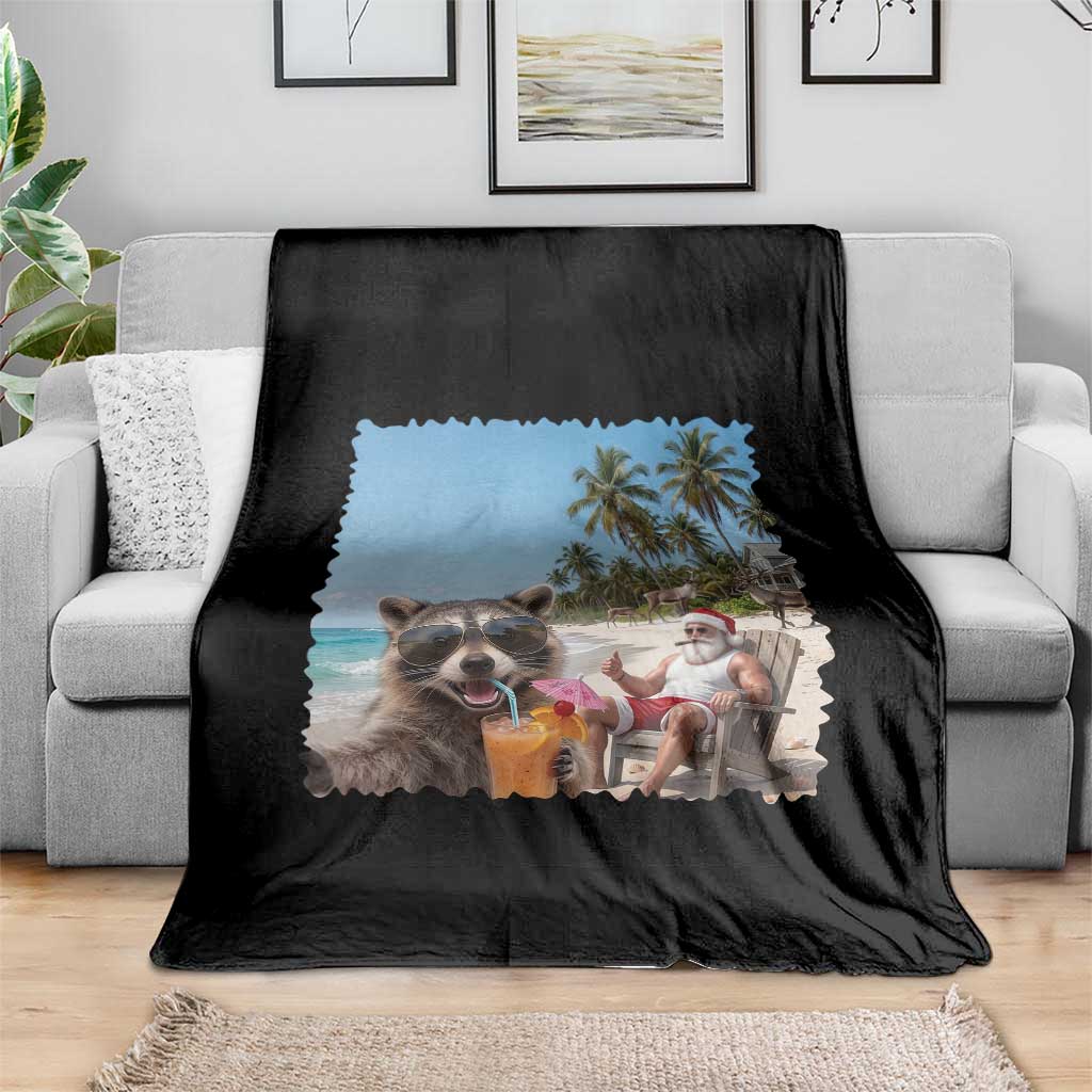 Christmas In July Raccoon And Santa Throw Blanket Tropical Summer Vacation Graphic TS12 Print Your Wear