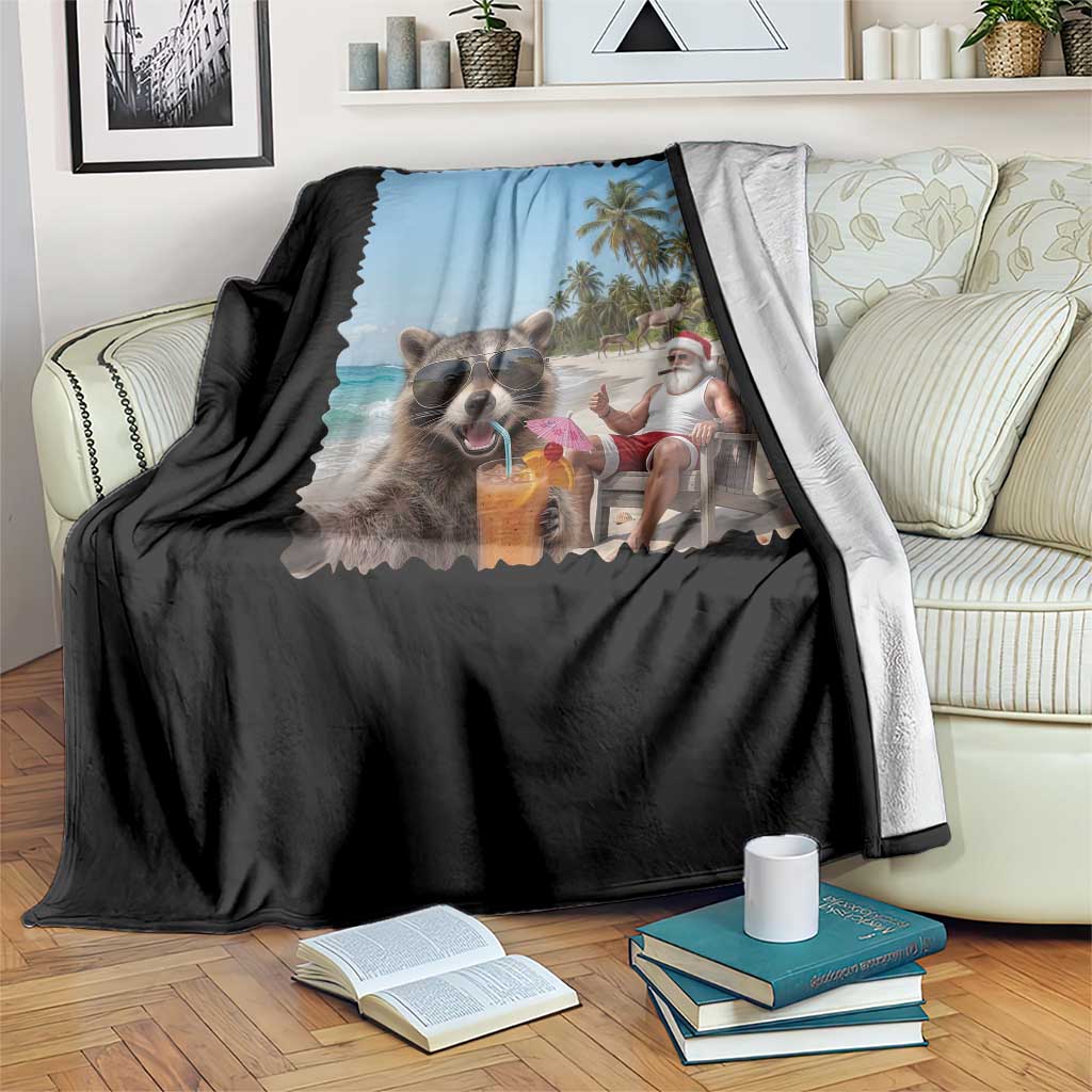 Christmas In July Raccoon And Santa Throw Blanket Tropical Summer Vacation Graphic TS12 Print Your Wear