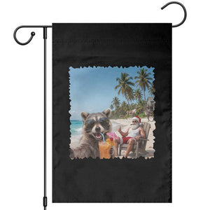 Christmas In July Raccoon And Santa Garden Flag Tropical Summer Vacation Graphic TS12 Black Print Your Wear