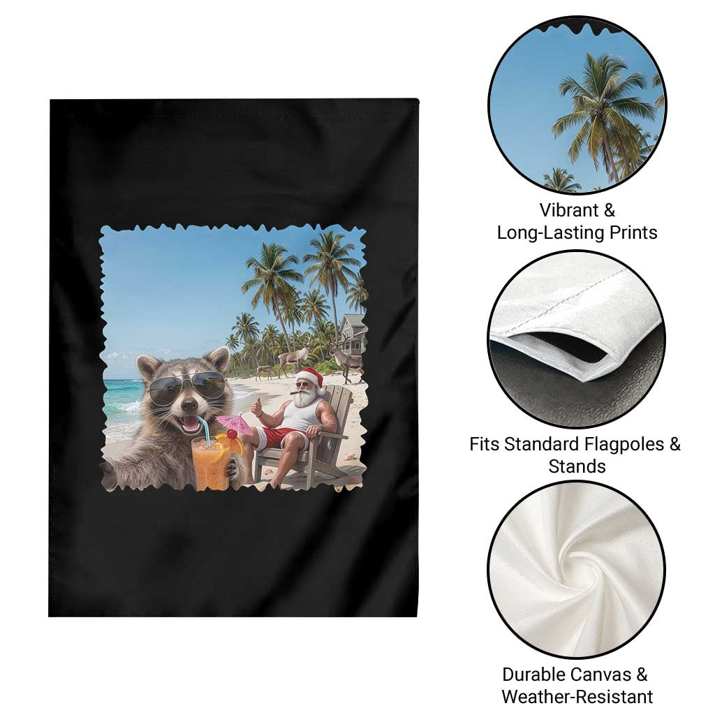 Christmas In July Raccoon And Santa Garden Flag Tropical Summer Vacation Graphic TS12 Print Your Wear