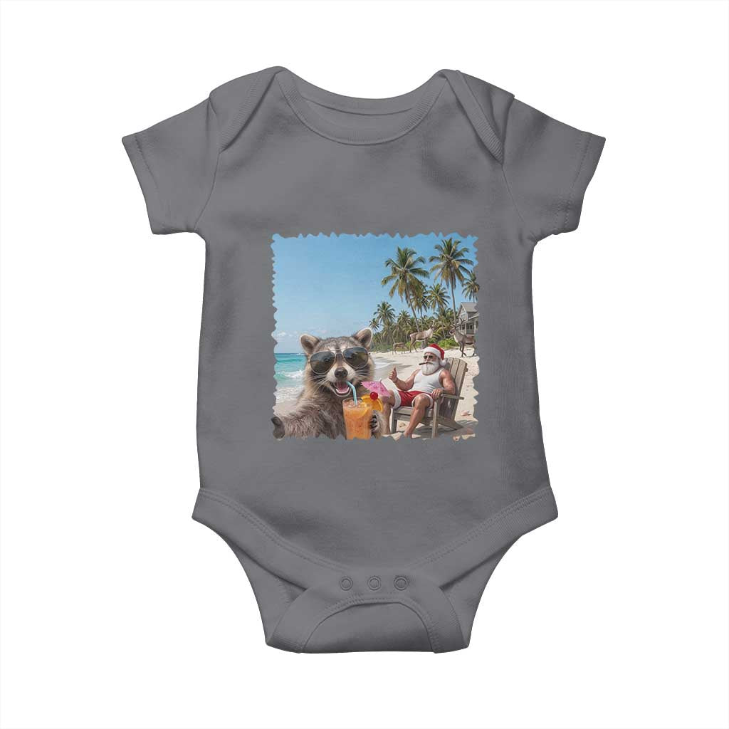 Christmas In July Raccoon And Santa Baby Onesie Tropical Summer Vacation Graphic TS12 Charcoal Print Your Wear