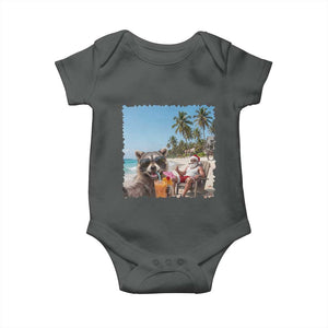 Christmas In July Raccoon And Santa Baby Onesie Tropical Summer Vacation Graphic TS12 Dark Heather Print Your Wear