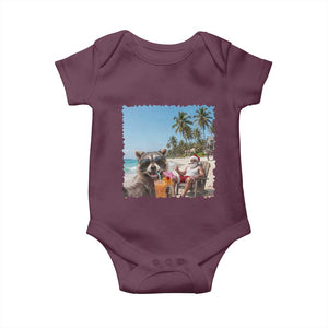 Christmas In July Raccoon And Santa Baby Onesie Tropical Summer Vacation Graphic TS12 Maroon Print Your Wear