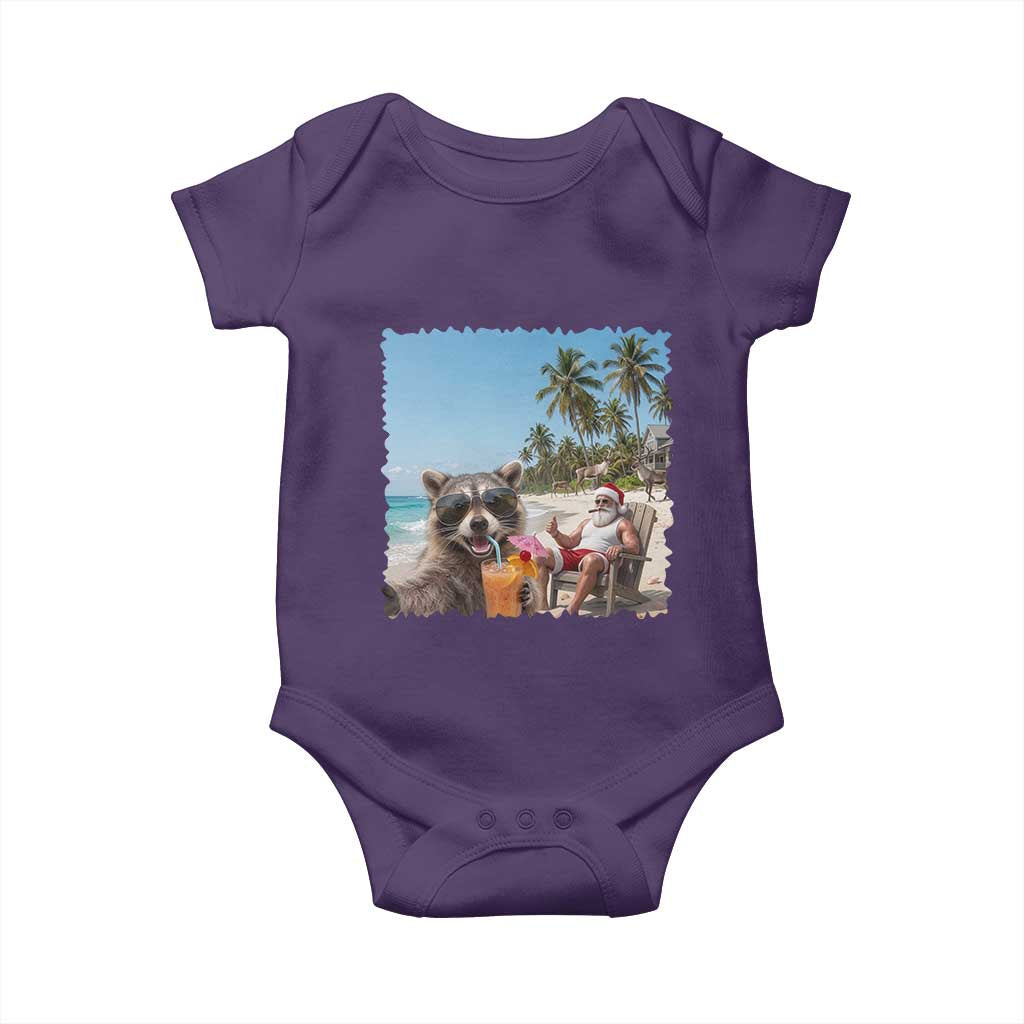 Christmas In July Raccoon And Santa Baby Onesie Tropical Summer Vacation Graphic TS12 Purple Print Your Wear