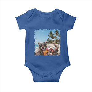 Christmas In July Raccoon And Santa Baby Onesie Tropical Summer Vacation Graphic TS12 Royal Blue Print Your Wear