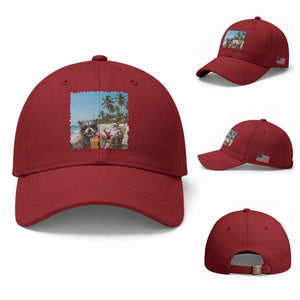 Christmas In July Raccoon And Santa Baseball Cap Tropical Summer Vacation Graphic TS12 Baseball Cap Universal Fit Cherry Red Print Your Wear