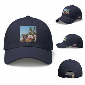Christmas In July Raccoon And Santa Baseball Cap Tropical Summer Vacation Graphic TS12 Baseball Cap Universal Fit Navy Print Your Wear
