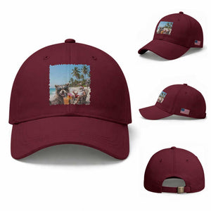 Christmas In July Raccoon And Santa Baseball Cap Tropical Summer Vacation Graphic TS12 Baseball Cap Universal Fit Maroon Print Your Wear