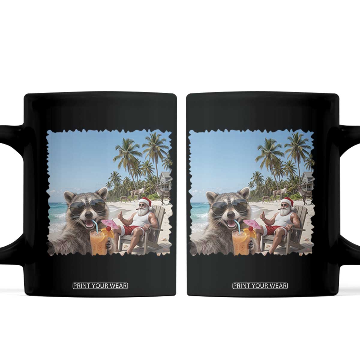 Christmas In July Raccoon And Santa Coffee Mug Tropical Summer Vacation Graphic