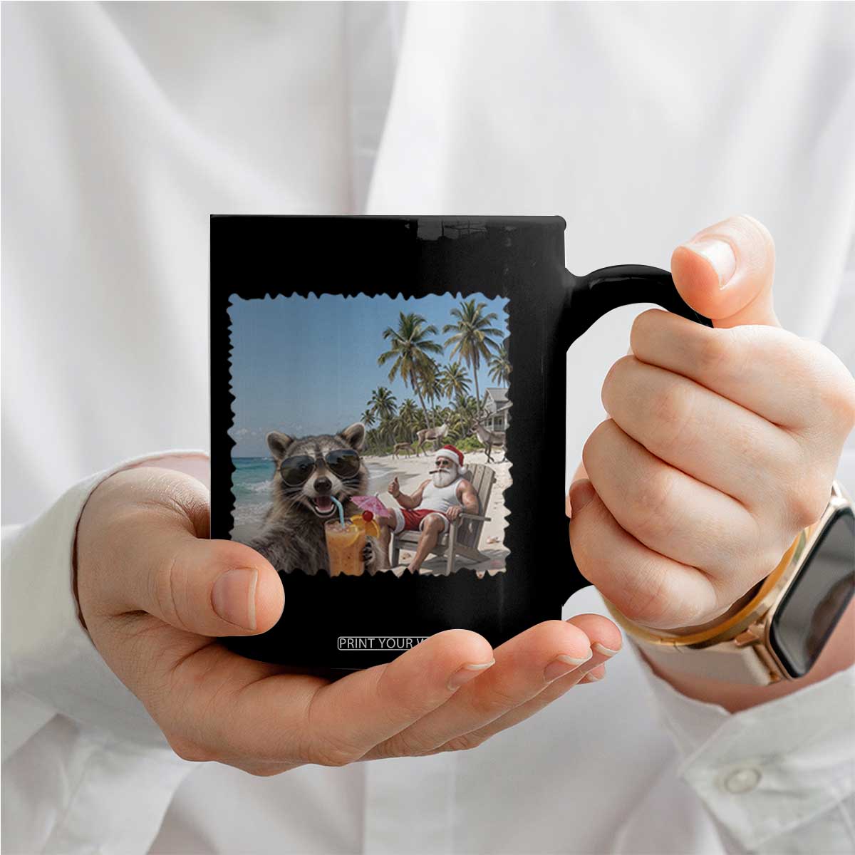 Christmas In July Raccoon And Santa Coffee Mug Tropical Summer Vacation Graphic TS12 Print Your Wear