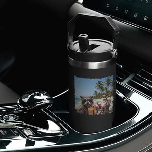 Christmas In July Raccoon And Santa Flip Straw Tumbler Tropical Summer Vacation Graphic