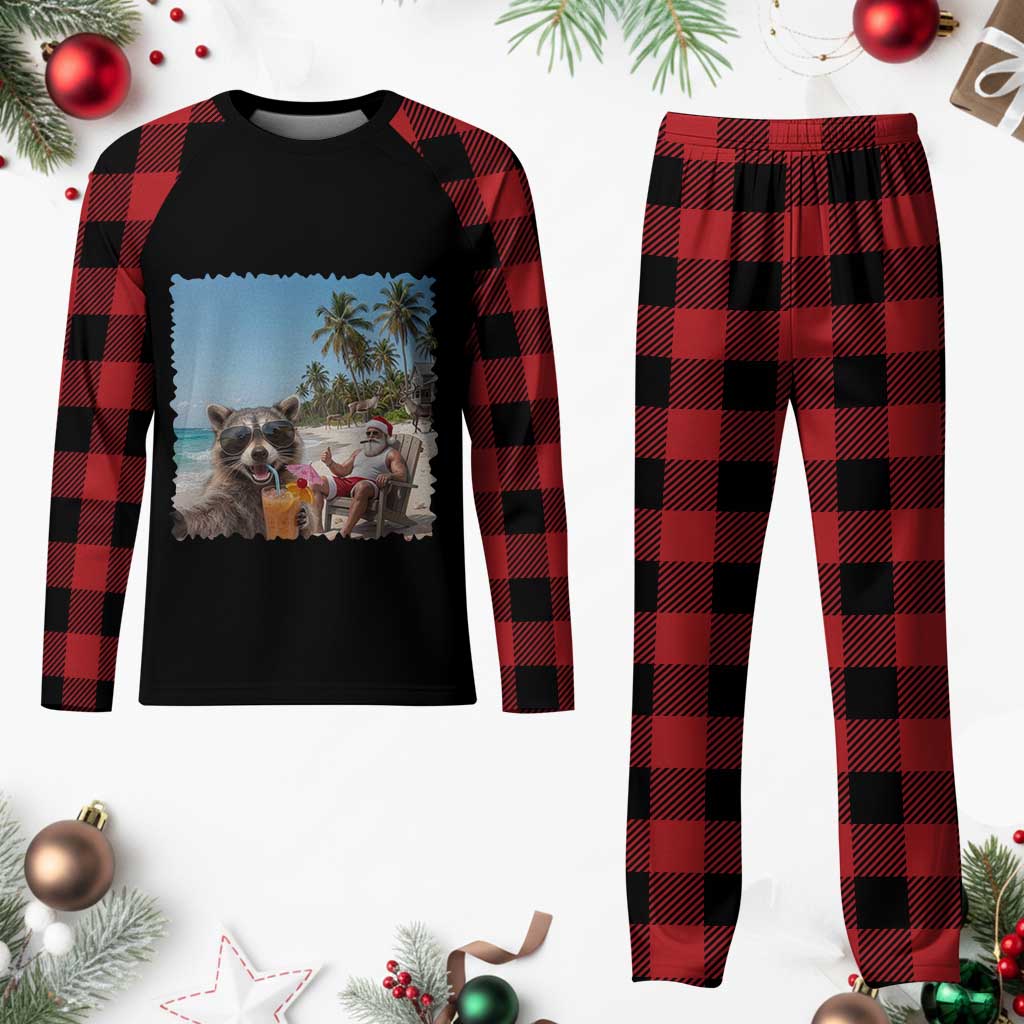 Christmas In July Raccoon And Santa Plaid Pajama Set Tropical Summer Vacation Graphic TS12 Buffalo Plaid Print Your Wear