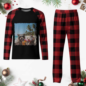 Christmas In July Raccoon And Santa Plaid Pajama Set Tropical Summer Vacation Graphic TS12 Buffalo Plaid Print Your Wear