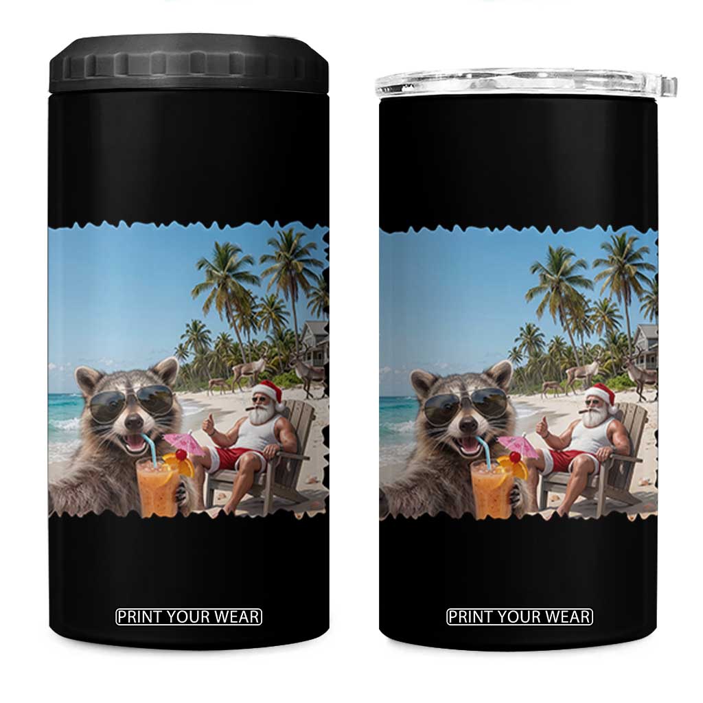 Christmas In July Raccoon And Santa 4 in 1 Can Cooler Tumbler Tropical Summer Vacation Graphic TS12 One Size: 16 oz Black Print Your Wear