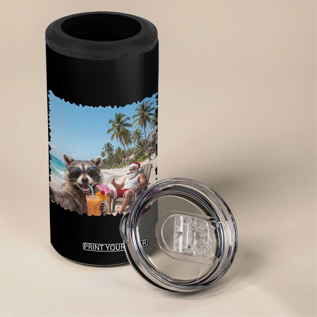 Christmas In July Raccoon And Santa 4 in 1 Can Cooler Tumbler Tropical Summer Vacation Graphic TS12 Print Your Wear