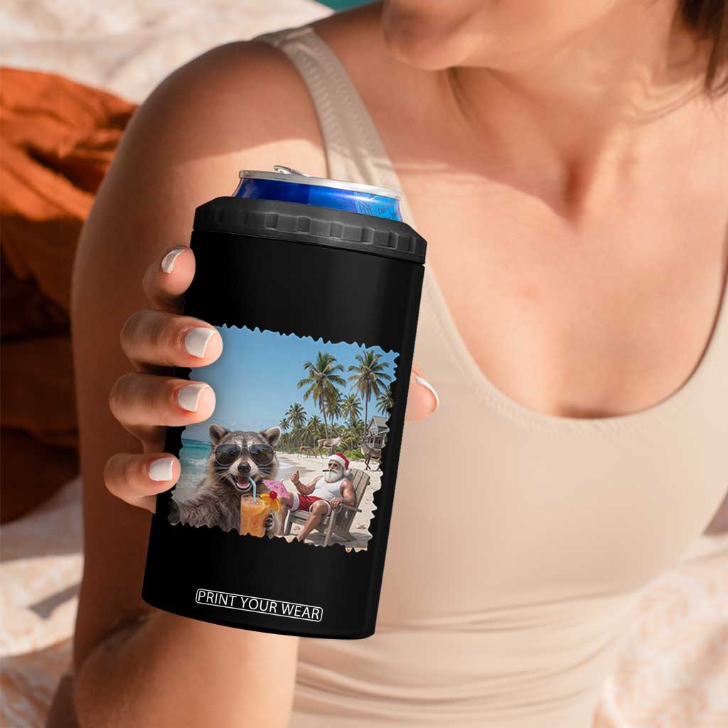 Christmas In July Raccoon And Santa 4 in 1 Can Cooler Tumbler Tropical Summer Vacation Graphic TS12 Print Your Wear
