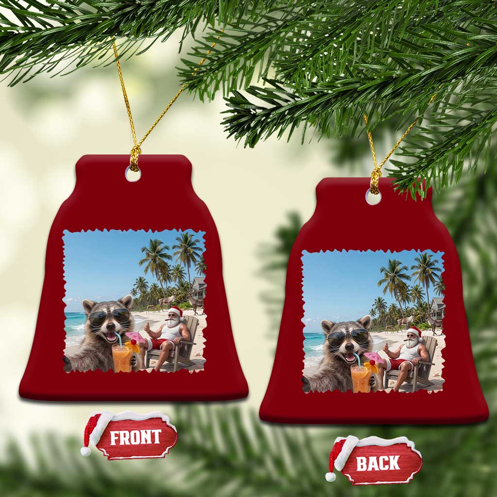 Christmas In July Raccoon And Santa Ceramic Ornament Tropical Summer Vacation Graphic TS12 Print Your Wear