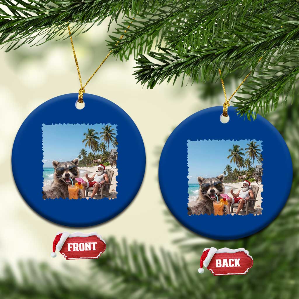 Christmas In July Raccoon And Santa Ceramic Ornament Tropical Summer Vacation Graphic TS12 1pc Blue Print Your Wear