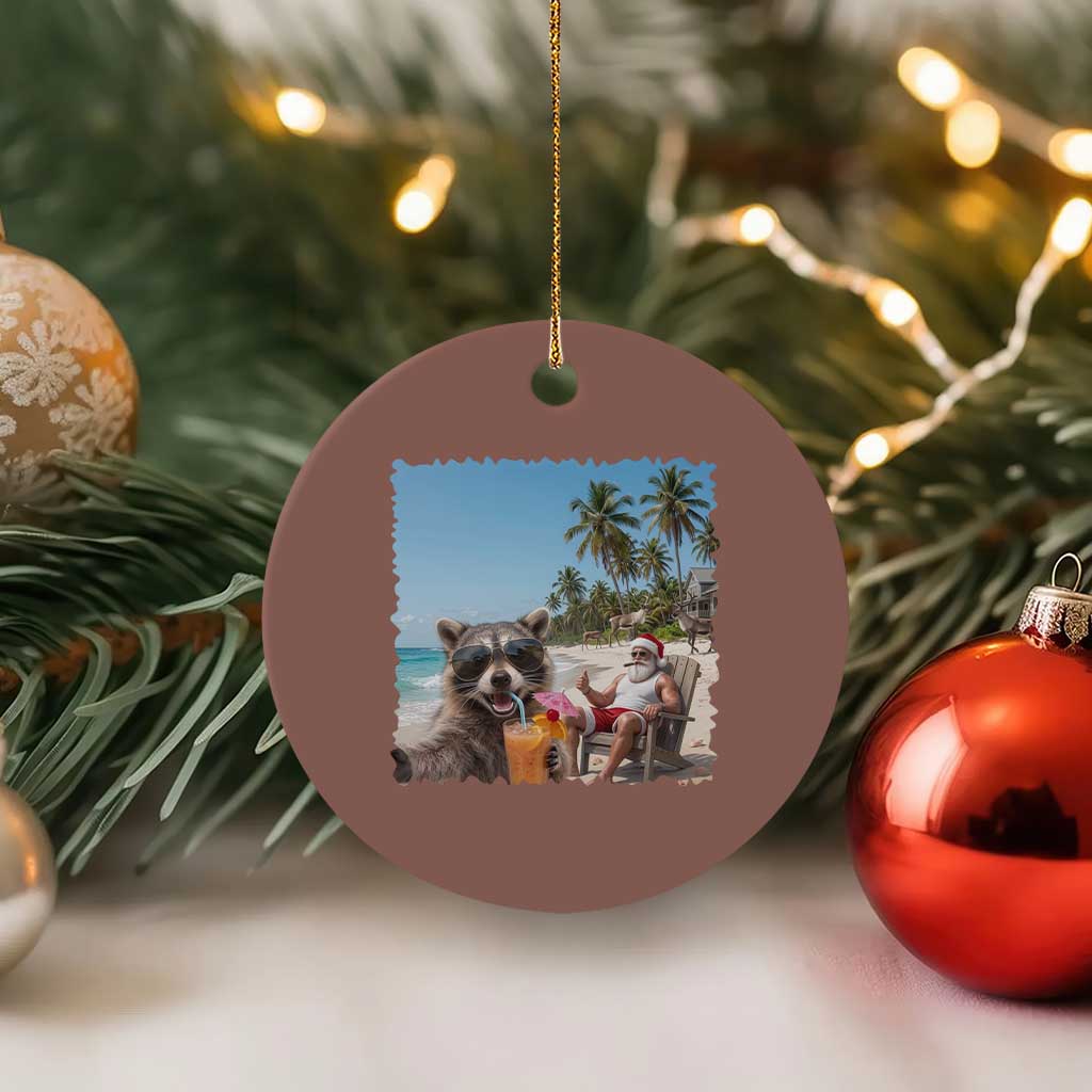Christmas In July Raccoon And Santa Ceramic Ornament Tropical Summer Vacation Graphic TS12 1pc Mocha Print Your Wear
