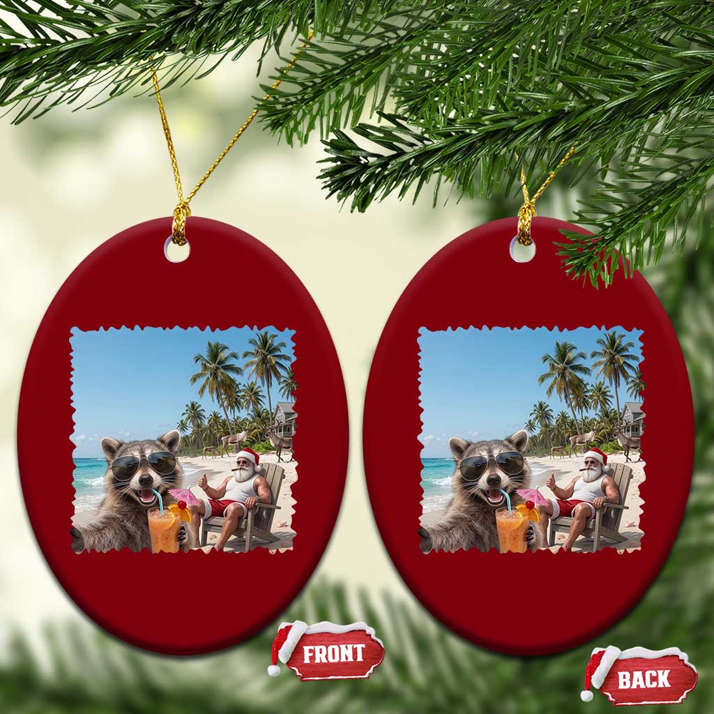 Christmas In July Raccoon And Santa Ceramic Ornament Tropical Summer Vacation Graphic TS12 Print Your Wear