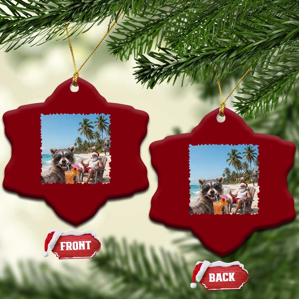 Christmas In July Raccoon And Santa Ceramic Ornament Tropical Summer Vacation Graphic TS12 Print Your Wear