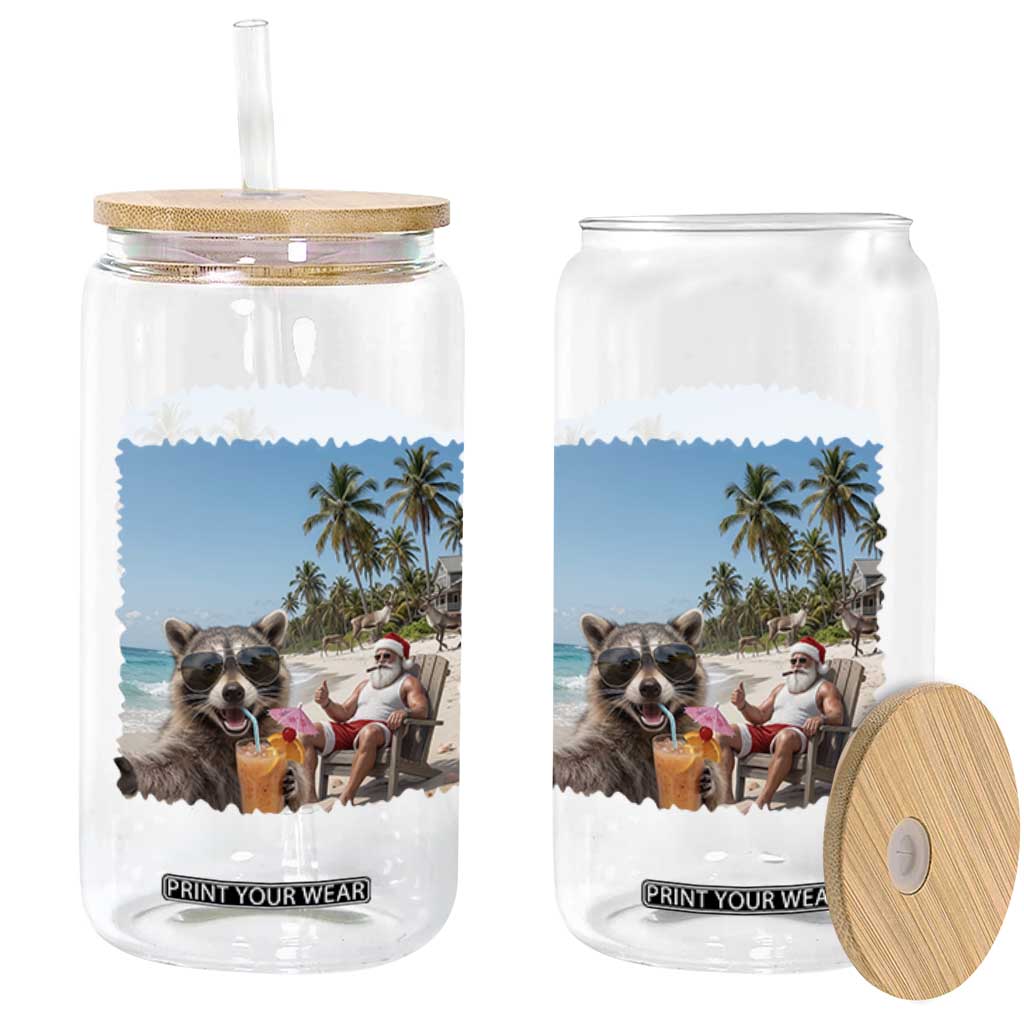 Christmas In July Raccoon And Santa Glass Can Tropical Summer Vacation Graphic TS12 Print Your Wear