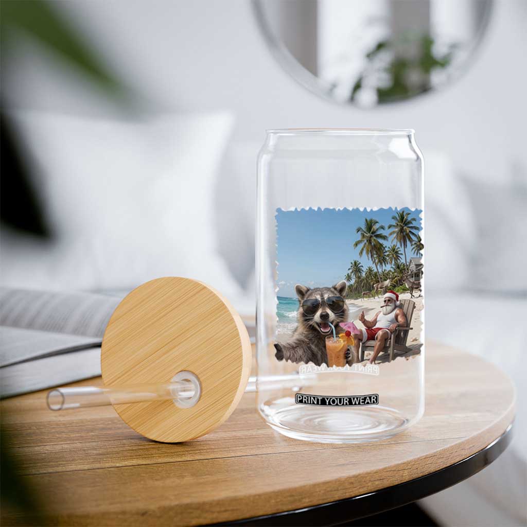 Christmas In July Raccoon And Santa Glass Can Tropical Summer Vacation Graphic TS12 Print Your Wear