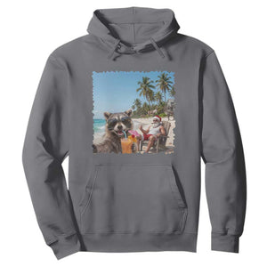 Christmas In July Raccoon And Santa Hoodie Tropical Summer Vacation Graphic TS12 Charcoal Print Your Wear