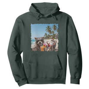 Christmas In July Raccoon And Santa Hoodie Tropical Summer Vacation Graphic TS12 Dark Forest Green Print Your Wear