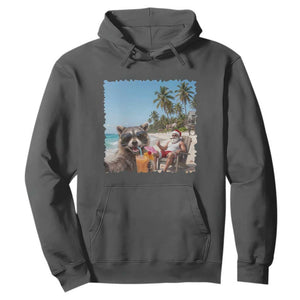 Christmas In July Raccoon And Santa Hoodie Tropical Summer Vacation Graphic TS12 Dark Heather Print Your Wear