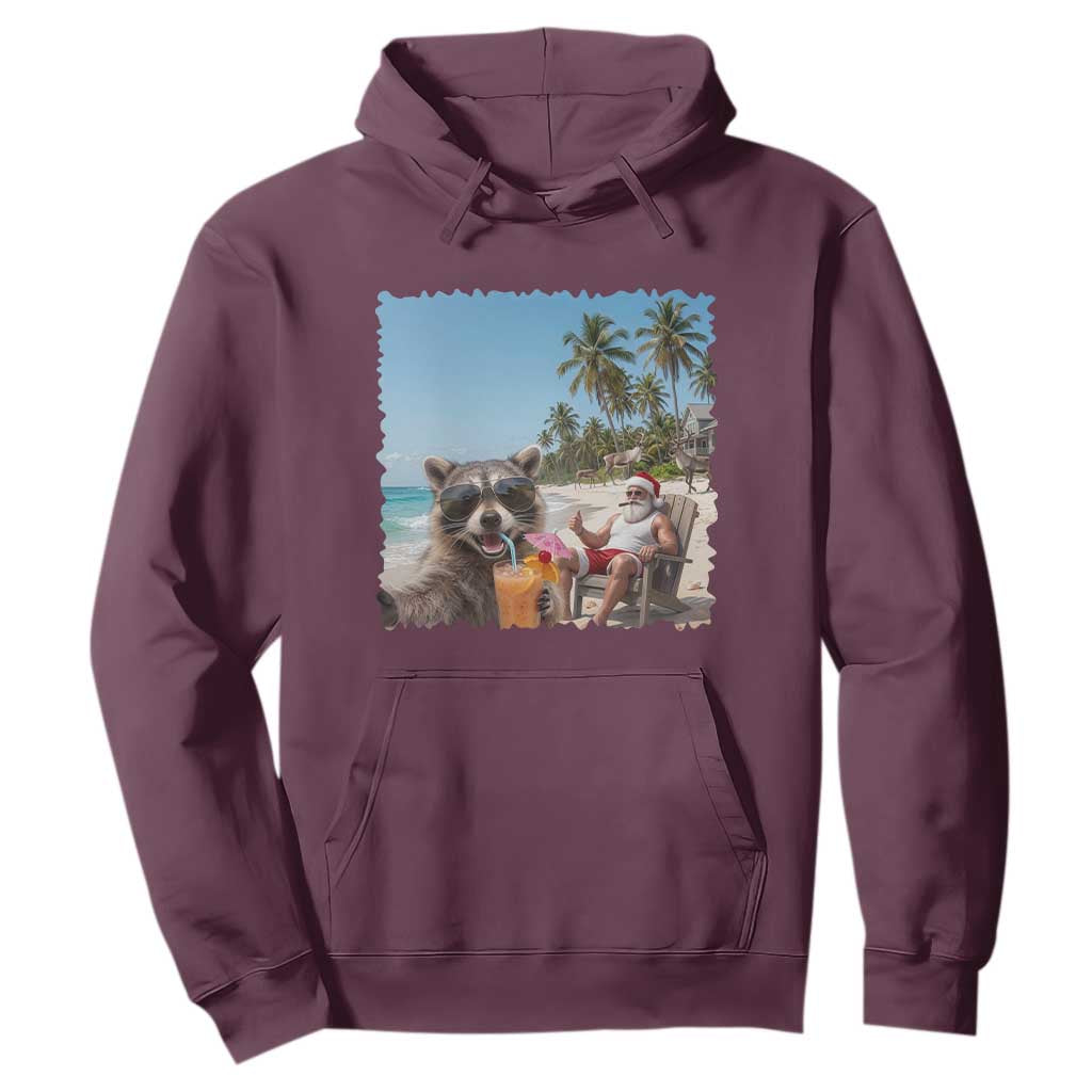 Christmas In July Raccoon And Santa Hoodie Tropical Summer Vacation Graphic TS12 Maroon Print Your Wear