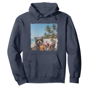 Christmas In July Raccoon And Santa Hoodie Tropical Summer Vacation Graphic TS12 Navy Print Your Wear