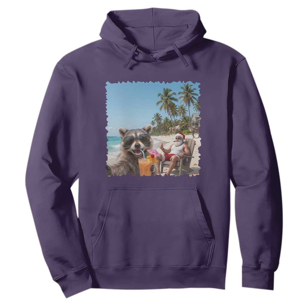 Christmas In July Raccoon And Santa Hoodie Tropical Summer Vacation Graphic TS12 Purple Print Your Wear