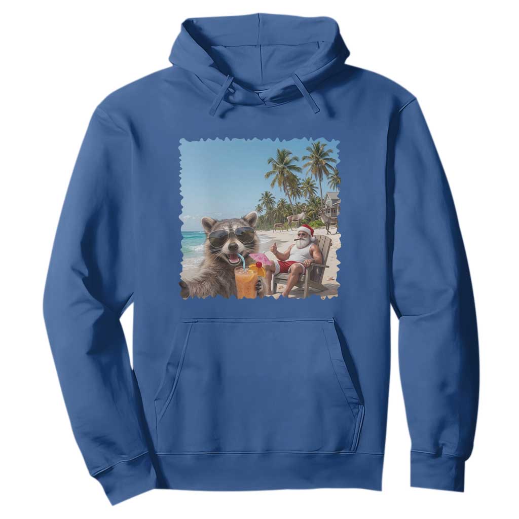 Christmas In July Raccoon And Santa Hoodie Tropical Summer Vacation Graphic TS12 Royal Blue Print Your Wear
