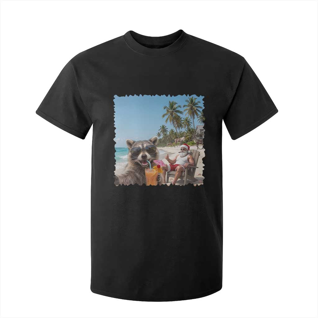Christmas In July Raccoon And Santa T Shirt For Kid Tropical Summer Vacation Graphic TS12 Black Print Your Wear