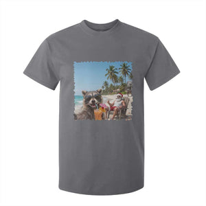 Christmas In July Raccoon And Santa T Shirt For Kid Tropical Summer Vacation Graphic TS12 Charcoal Print Your Wear