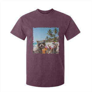 Christmas In July Raccoon And Santa T Shirt For Kid Tropical Summer Vacation Graphic TS12 Maroon Print Your Wear