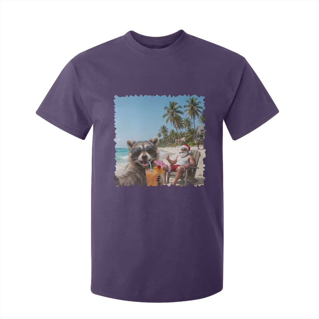 Christmas In July Raccoon And Santa T Shirt For Kid Tropical Summer Vacation Graphic TS12 Purple Print Your Wear