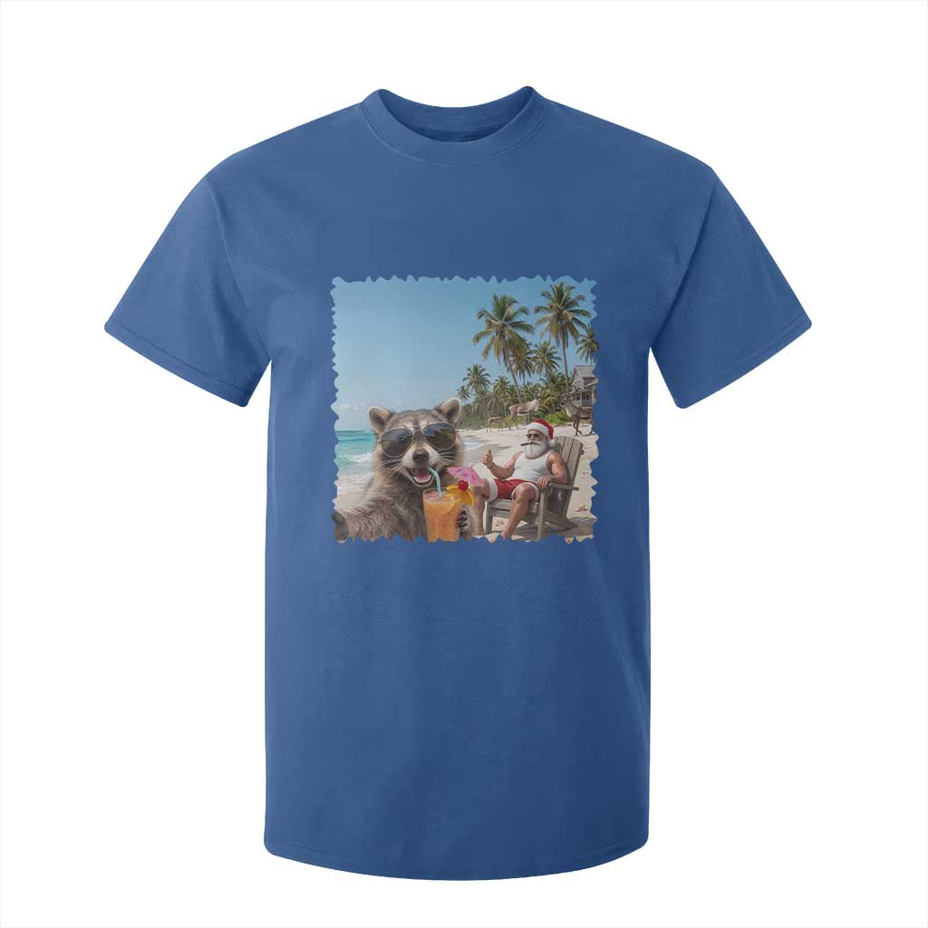 Christmas In July Raccoon And Santa T Shirt For Kid Tropical Summer Vacation Graphic TS12 Royal Blue Print Your Wear