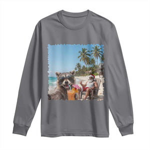 Christmas In July Raccoon And Santa Long Sleeve Shirt Tropical Summer Vacation Graphic TS12 Charcoal Print Your Wear