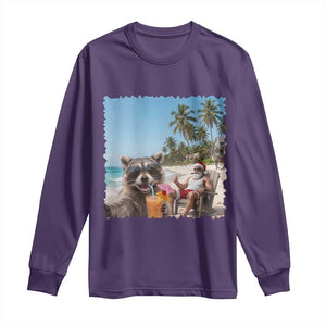 Christmas In July Raccoon And Santa Long Sleeve Shirt Tropical Summer Vacation Graphic TS12 Purple Print Your Wear