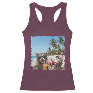 Christmas In July Raccoon And Santa Racerback Tank Top Tropical Summer Vacation Graphic TS12 Maroon Print Your Wear
