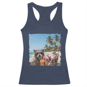 Christmas In July Raccoon And Santa Racerback Tank Top Tropical Summer Vacation Graphic TS12 Navy Print Your Wear