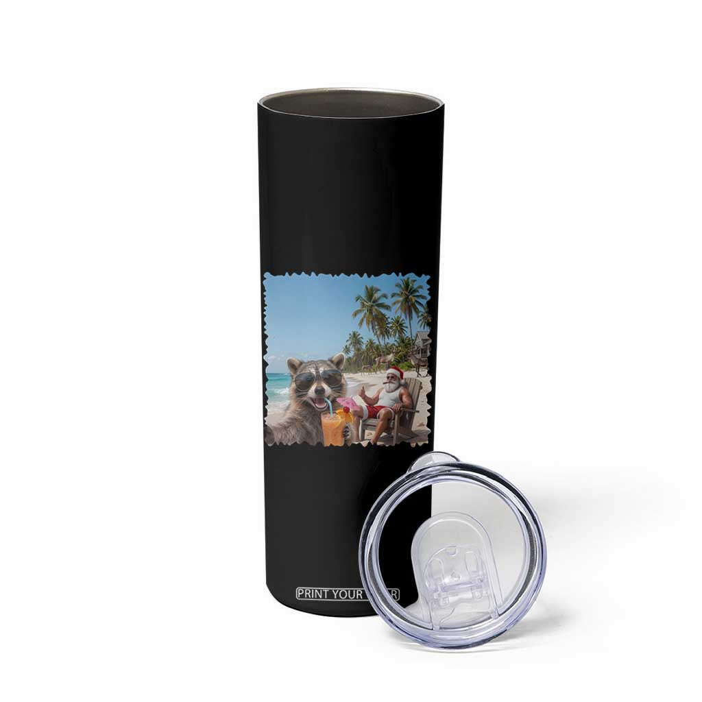 Christmas In July Raccoon And Santa Skinny Tumbler Tropical Summer Vacation Graphic TS12 Print Your Wear