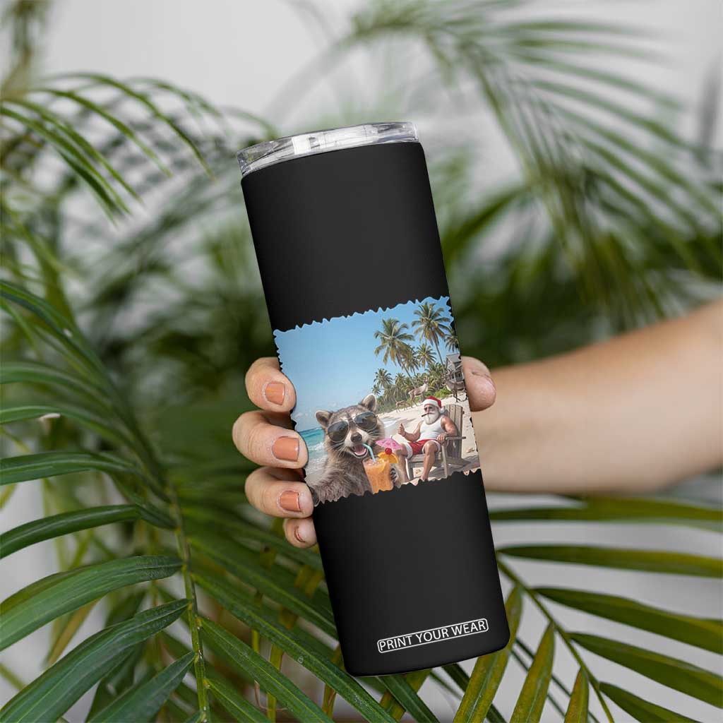 Christmas In July Raccoon And Santa Skinny Tumbler Tropical Summer Vacation Graphic TS12 Print Your Wear