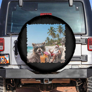Christmas In July Raccoon And Santa Spare Tire Cover Tropical Summer Vacation Graphic TS12 No hole Black Print Your Wear