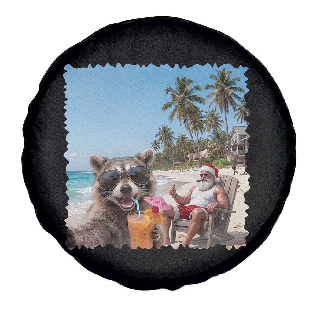 Christmas In July Raccoon And Santa Spare Tire Cover Tropical Summer Vacation Graphic TS12 Print Your Wear