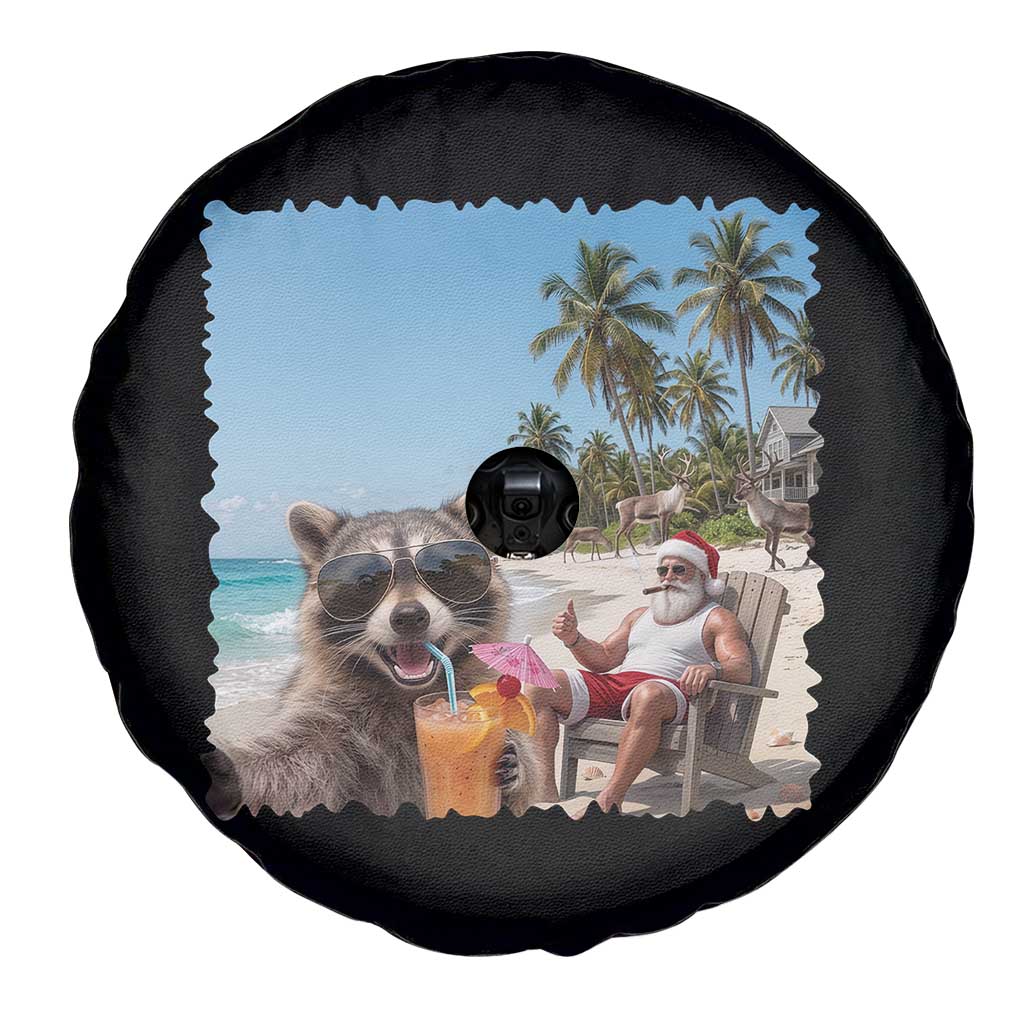 Christmas In July Raccoon And Santa Spare Tire Cover Tropical Summer Vacation Graphic TS12 Print Your Wear