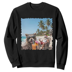 Christmas In July Raccoon And Santa Sweatshirt Tropical Summer Vacation Graphic TS12 Black Print Your Wear